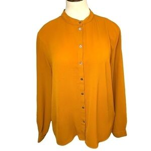 Jacqueline De Yong Rusty Orange Crepe Blouse Mandarin Collar Long Sleeves 36 EU